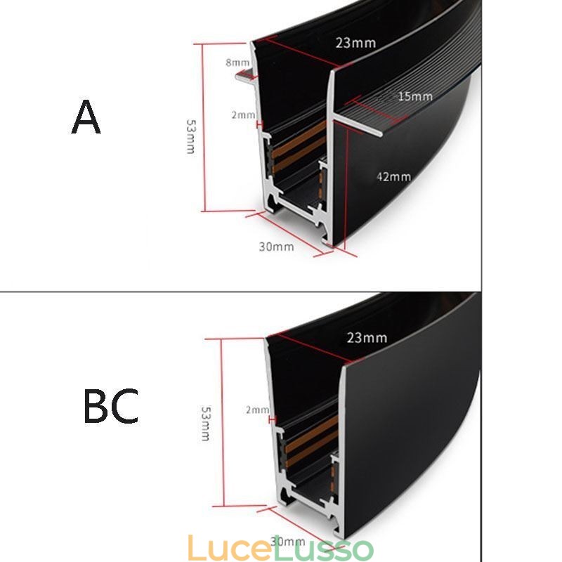 Binari per illuminazione da incasso, strisce di binari magnetici rotondi in alluminio