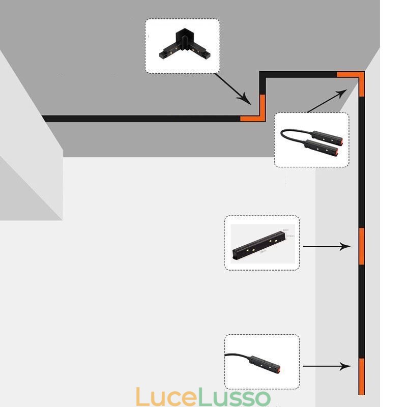 Accessori per illuminazione a binario magnetico Collegamento angolare del binario da incasso