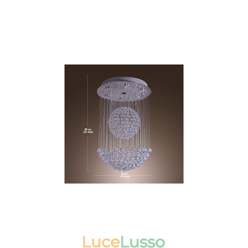 Lampadario moderno contemporaneo in cristallo cromato a filo