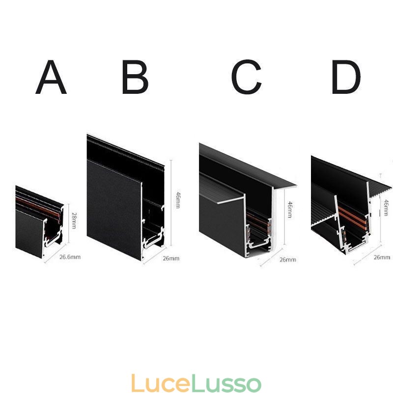 Binari per illuminazione da incasso Profilo per superficie di binari in alluminio magnetico Striscia luminosa per binari ultrasottili da 100 cm