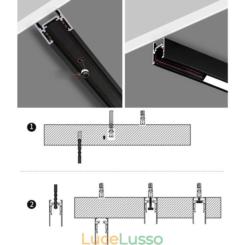 Binari per illuminazione da incasso Profilo per superficie di binari in alluminio magnetico Striscia luminosa per binari ultrasottili da 100 cm