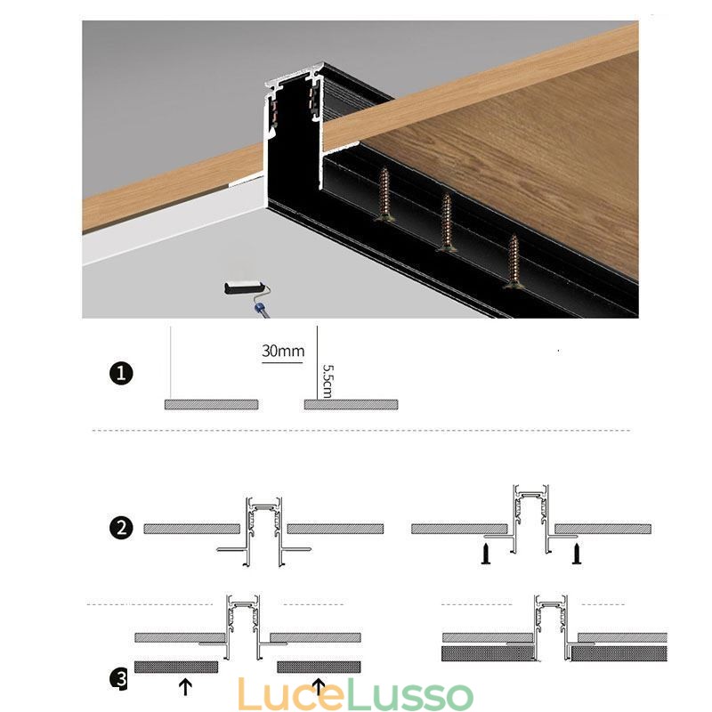 Binari per illuminazione da incasso Profilo per superficie di binari in alluminio magnetico Striscia luminosa per binari ultrasottili da 100 cm