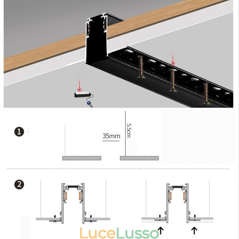 Binari per illuminazione da incasso Profilo per superficie di binari in alluminio magnetico Striscia luminosa per binari ultrasottili da 100 cm