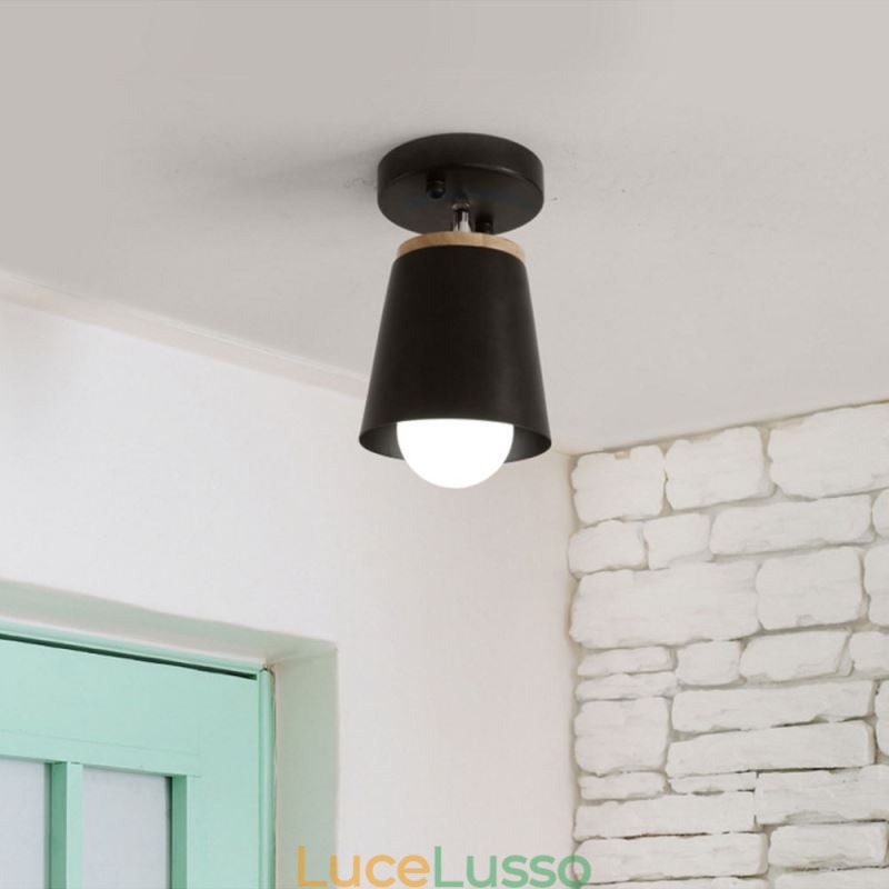 Faretto in ferro nordico Lampada da soffitto semplice in legno (luce singola)