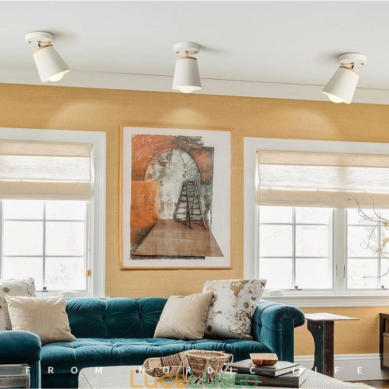 Faretto in ferro nordico Lampada da soffitto semplice in legno (luce singola)