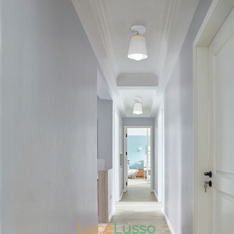 Faretto in ferro nordico Lampada da soffitto semplice in legno (luce singola)