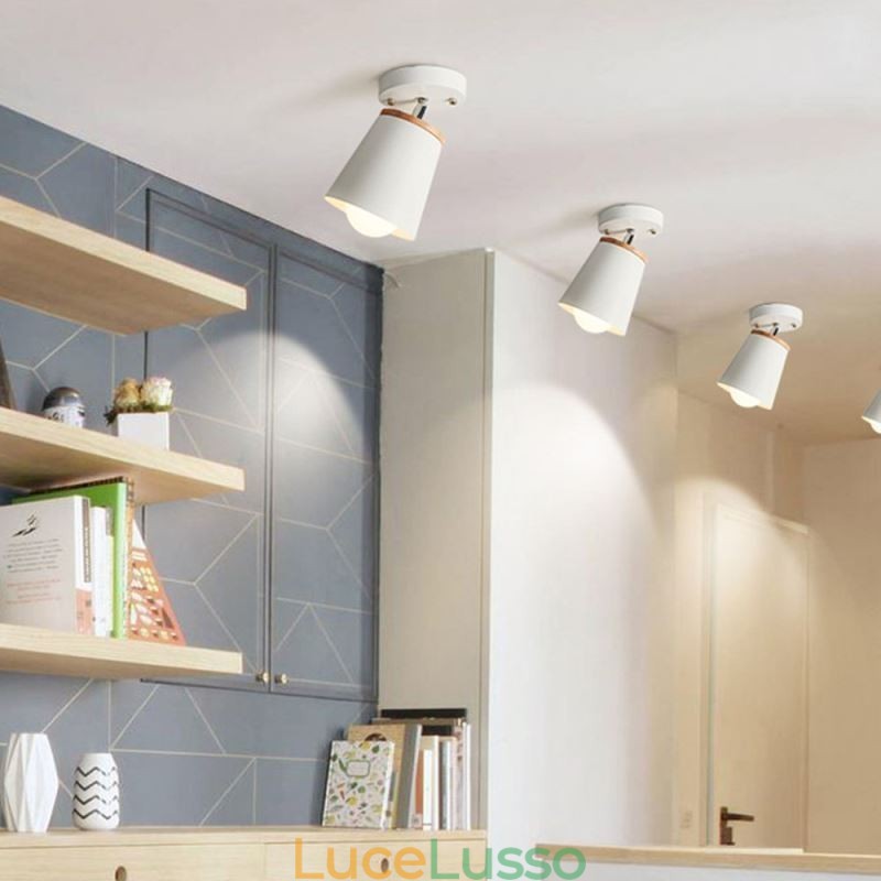 Faretto in ferro nordico Lampada da soffitto semplice in legno (luce singola)