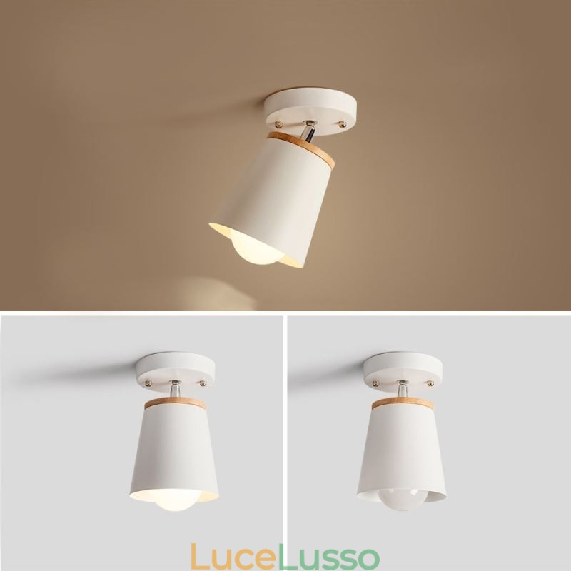 Faretto in ferro nordico Lampada da soffitto semplice in legno (luce singola)