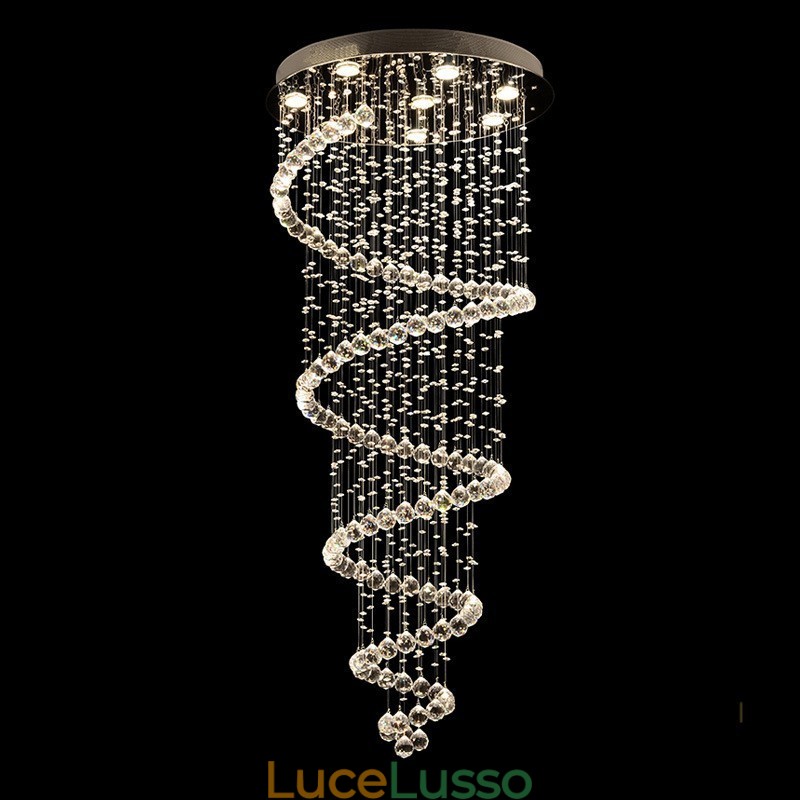 Lampadario a sospensione a spirale moderno in cristallo K9 per interni, lampadario per scale e soffitti alti