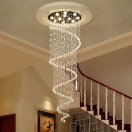 Lampadario a sospensione a spirale moderno in cristallo K9 per interni, lampadario per scale e soffitti alti