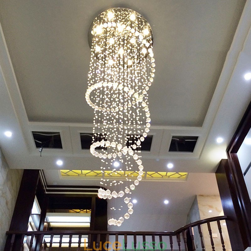 Lampadario a sospensione a spirale moderno in cristallo K9 per interni, lampadario per scale e soffitti alti