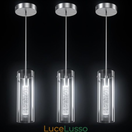 Lampada a sospensione artistica a 3 luci con paralumi in vetro, attacco lampadina G4 Lampada a sospensione artistica a 3 luci con paralumi in vetro, attacco lampadina G4