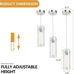 Lampada a sospensione artistica a 3 luci con paralumi in vetro, attacco lampadina G4
