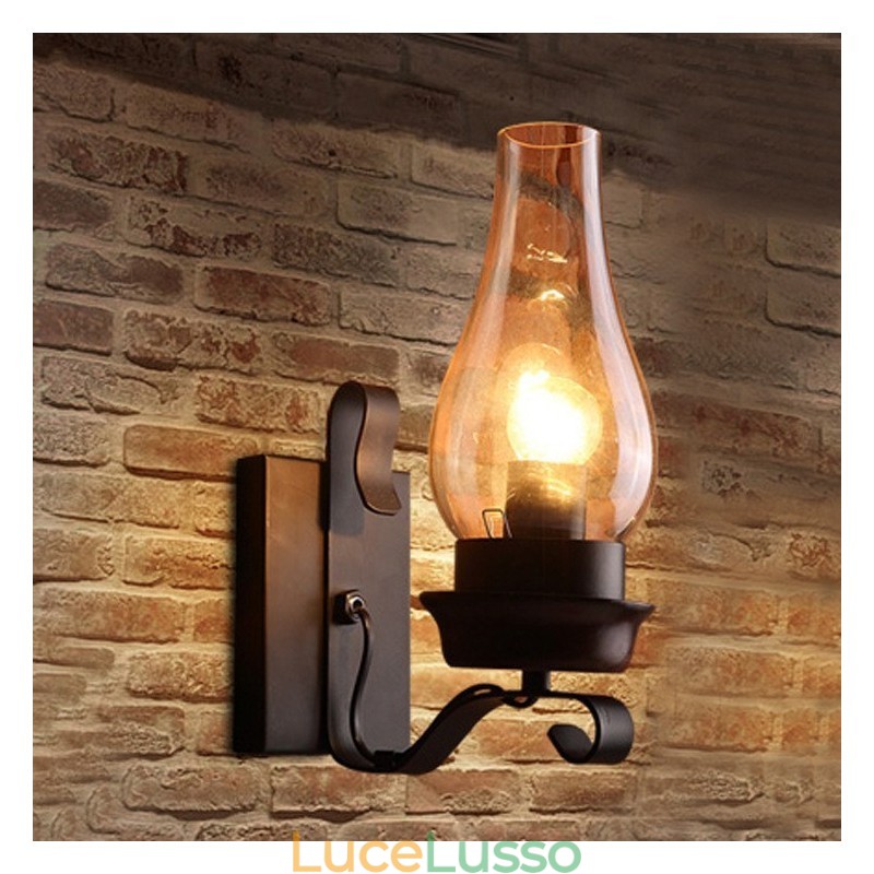 Lampada da parete in vetro nordico rustico retrò, applique da parete per camera da letto, applique da parete industriale vintage