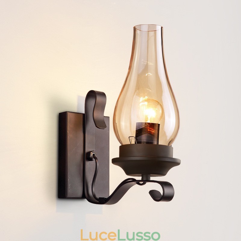 Lampada da parete in vetro nordico rustico retrò, applique da parete per camera da letto, applique da parete industriale vintage