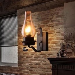Lampada da parete in vetro nordico rustico retrò, applique da parete per camera da letto, applique da parete industriale vintage
