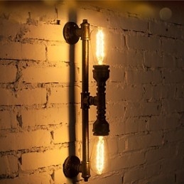 Lampada da parete in ferro battuto con tubi dell'acqua, luci da corridoio vintage, lampada da parete in ferro da loft, lampadina a incandescenza Edison FJ DB2 046A0