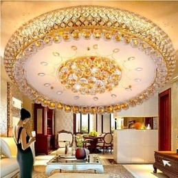 Lampada da soffitto rotonda in cristallo con cupola assorbente, diametro 80 cm, contiene 15 lampadine.