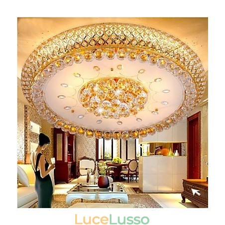 Lampada da soffitto rotonda in cristallo con cupola assorbente, diametro 80 cm, contiene 15 lampadine. Lampada da soffitto rotonda in cristallo con cupola assorbente, diametro 80 cm, contiene 15 lampadine.