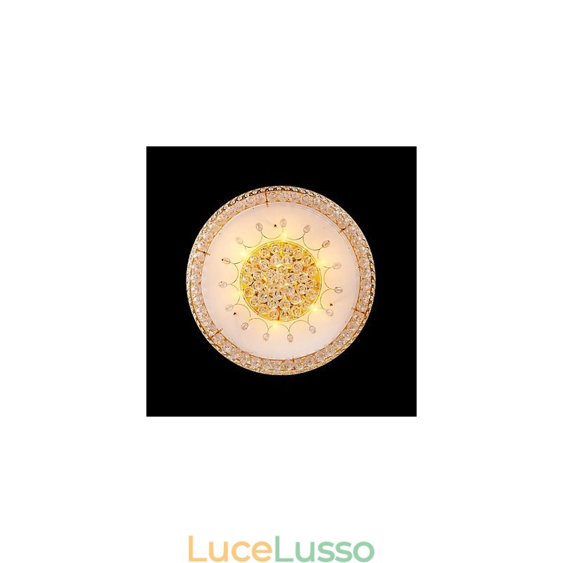 Lampada da soffitto rotonda in cristallo con cupola assorbente, diametro 80 cm, contiene 15 lampadine.