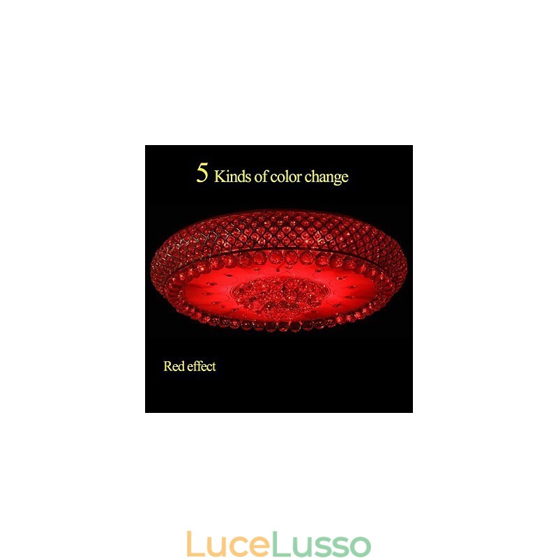 Lampada da soffitto rotonda in cristallo con cupola assorbente, diametro 80 cm, contiene 15 lampadine.