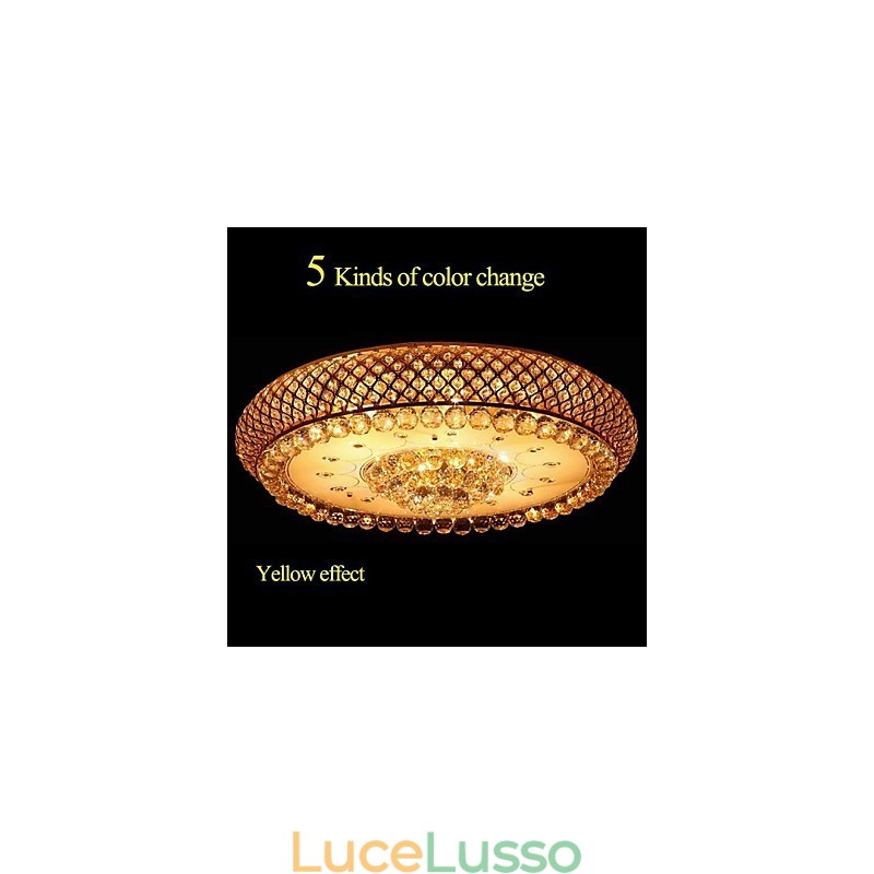 Lampada da soffitto rotonda in cristallo con cupola assorbente, diametro 80 cm, contiene 15 lampadine.