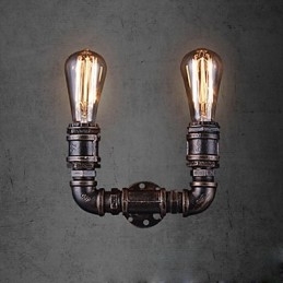 Lampada da parete vintage a 2 luci con tubo dell'acqua in metallo e lampadina Edison