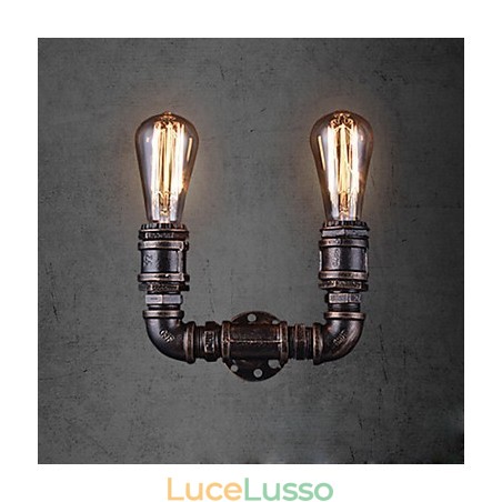 Lampada da parete vintage a 2 luci con tubo dell'acqua in metallo e lampadina Edison Lampada da parete vintage a 2 luci con tubo dell'acqua in metallo e lampadina Edison