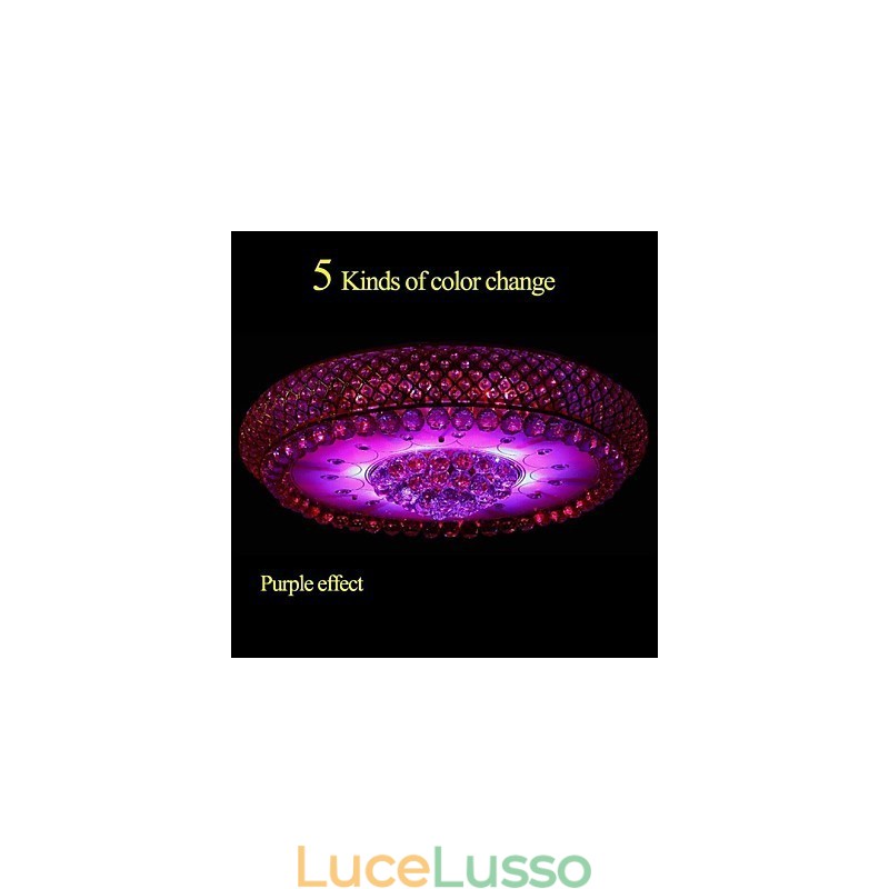Lampada da soffitto rotonda in cristallo con cupola assorbente, diametro 80 cm, contiene 15 lampadine.