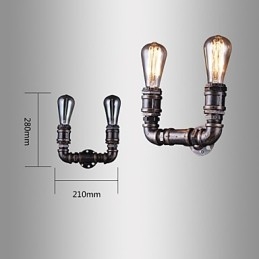 Lampada da parete vintage a 2 luci con tubo dell'acqua in metallo e lampadina Edison