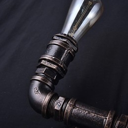 Lampada da parete vintage a 2 luci con tubo dell'acqua in metallo e lampadina Edison