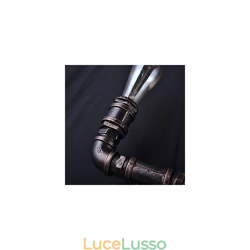 Lampada da parete vintage a 2 luci con tubo dell'acqua in metallo e lampadina Edison