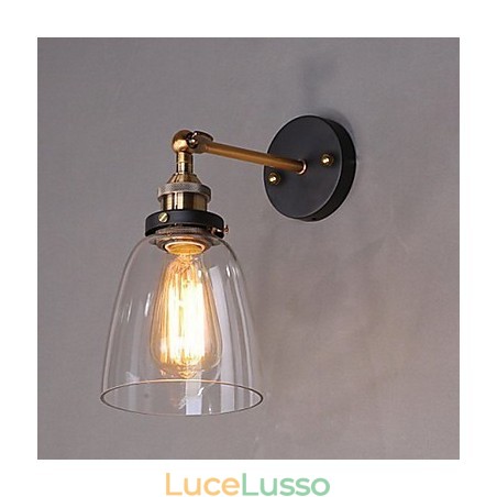 Applique da parete in vetro Industrial Edison Simplicity con base in metallo, sala da pranzo, studio, ufficio, corridoio, montaggio a parete Applique da parete in vetro Industrial Edison Simplicity con base in metallo, sala da pranzo, studio, ufficio, corridoio, montaggio a parete