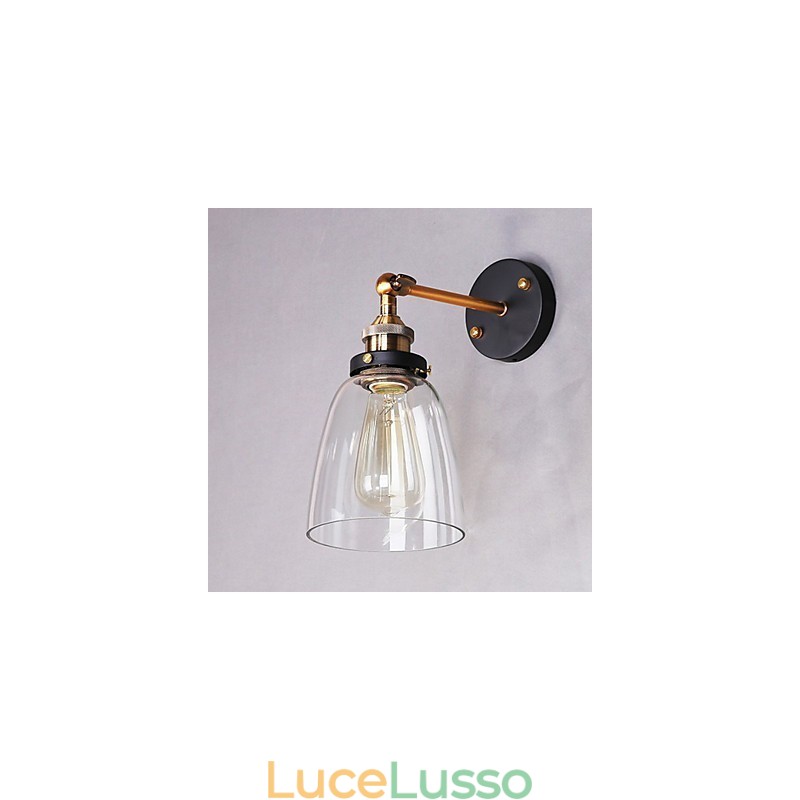 Applique da parete in vetro Industrial Edison Simplicity con base in metallo, sala da pranzo, studio, ufficio, corridoio, montaggio a parete