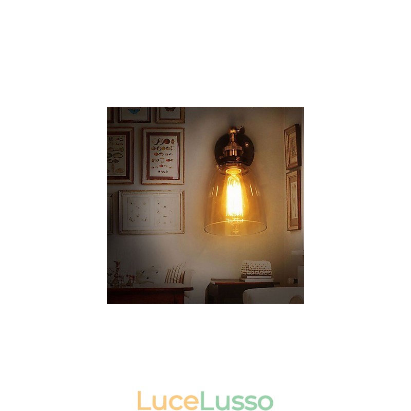 Applique da parete in vetro Industrial Edison Simplicity con base in metallo, sala da pranzo, studio, ufficio, corridoio, montaggio a parete