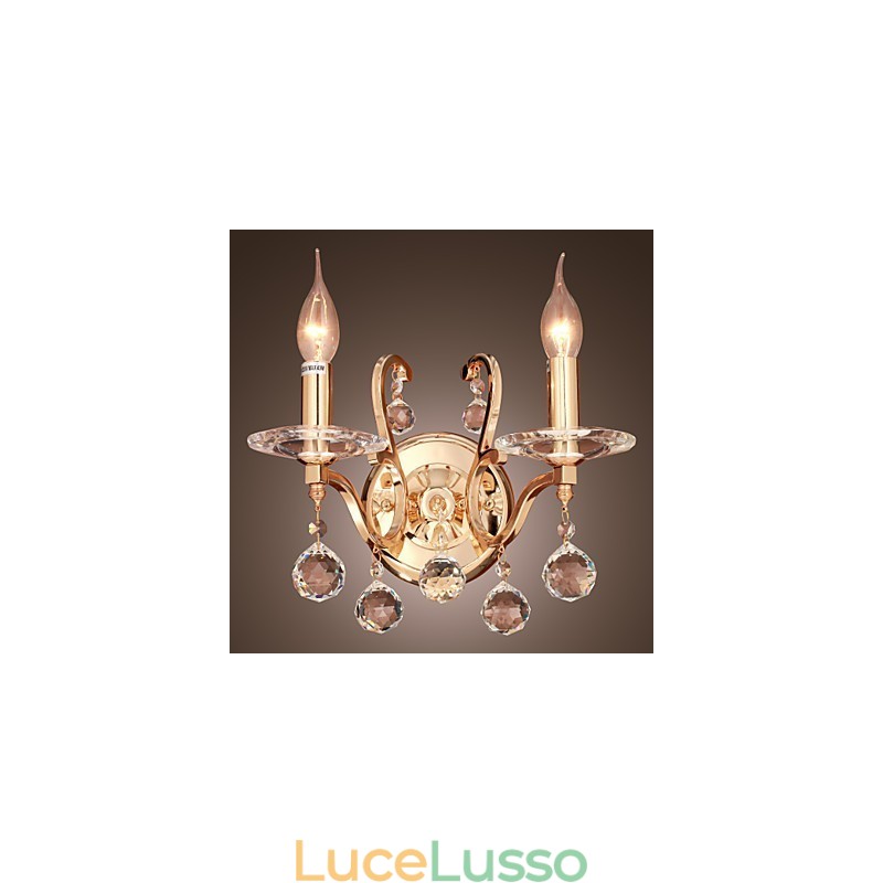 Applique in cristallo dorato con 2 luci