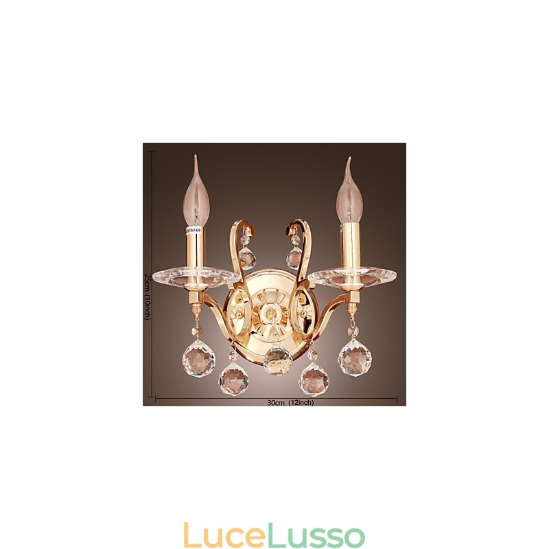 Applique in cristallo dorato con 2 luci