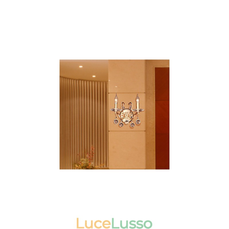 Applique in cristallo dorato con 2 luci