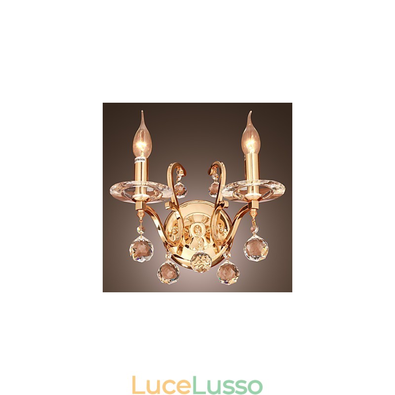Applique in cristallo dorato con 2 luci