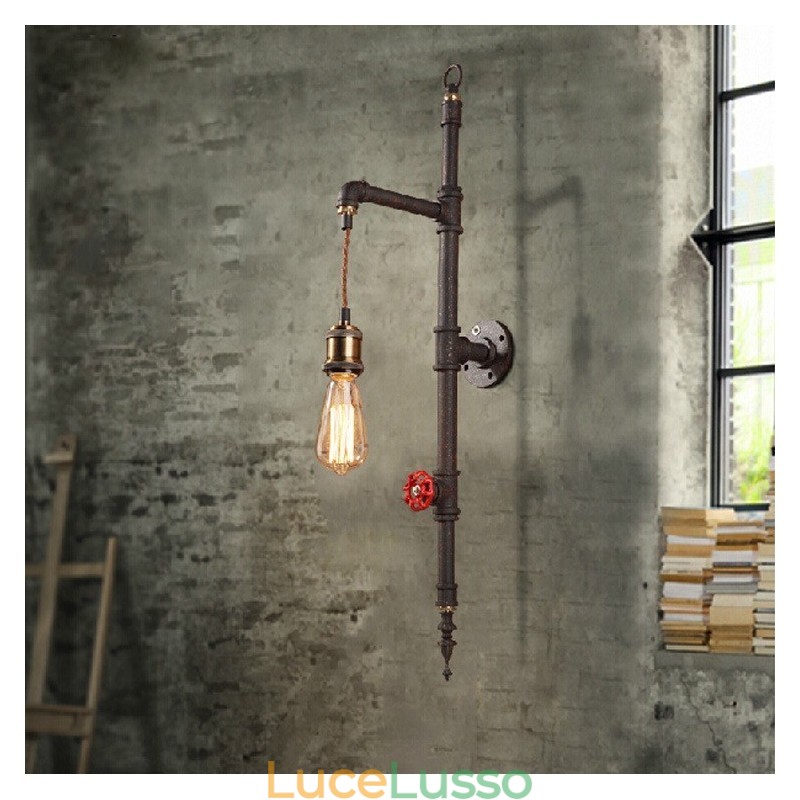 Lampada da parete retrò creativa rurale a razzo con parete a tubi