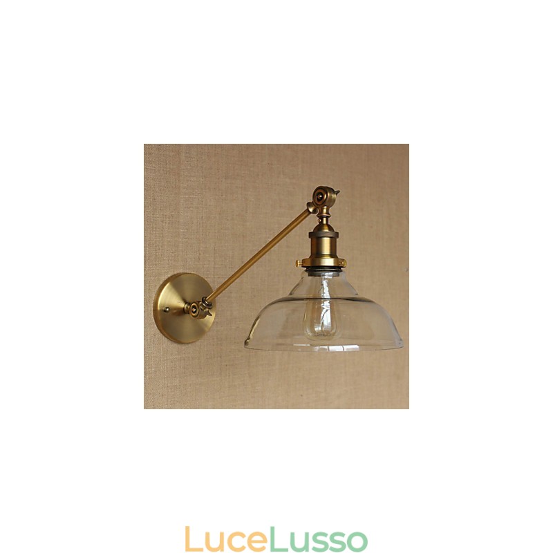 Lampada da parete per camera da letto in stile retrò creativo americano country, in ferro e vetro, in ottone e bronzo