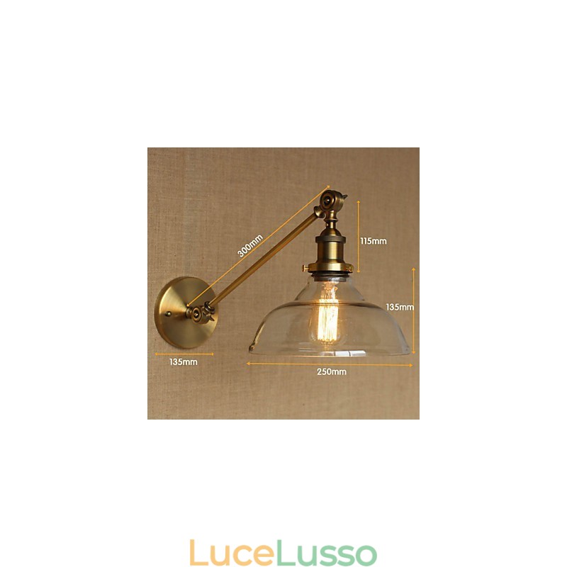 Lampada da parete per camera da letto in stile retrò creativo americano country, in ferro e vetro, in ottone e bronzo