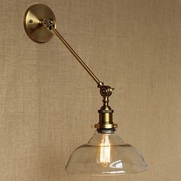 Lampada da parete per camera da letto in stile retrò creativo americano country, in ferro e vetro, in ottone e bronzo