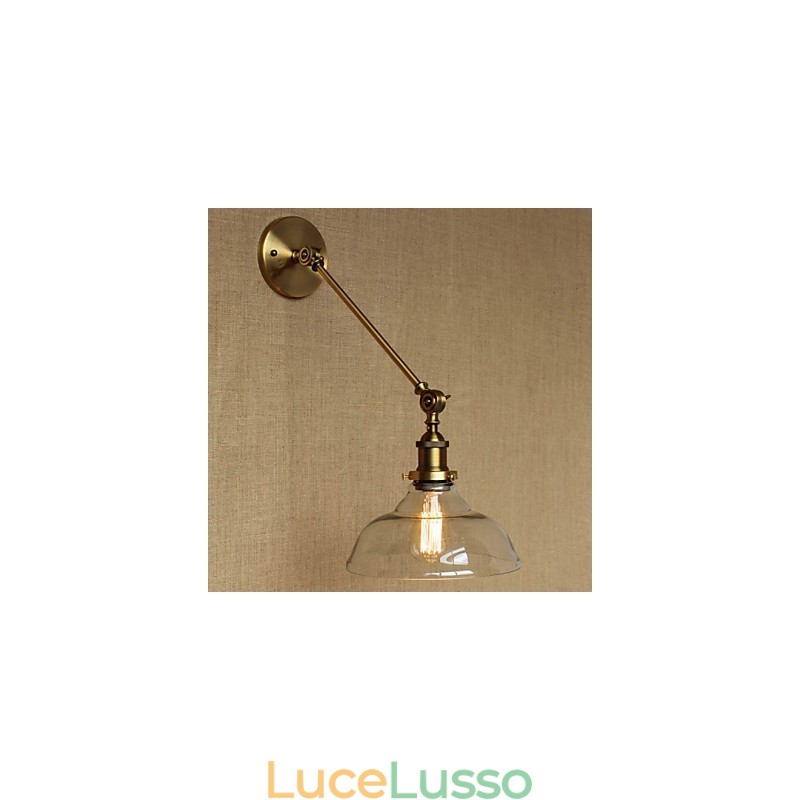 Lampada da parete per camera da letto in stile retrò creativo americano country, in ferro e vetro, in ottone e bronzo