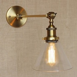 Lampada da parete per camera da letto in stile retrò creativo americano country, in ferro e vetro, in ottone e bronzo