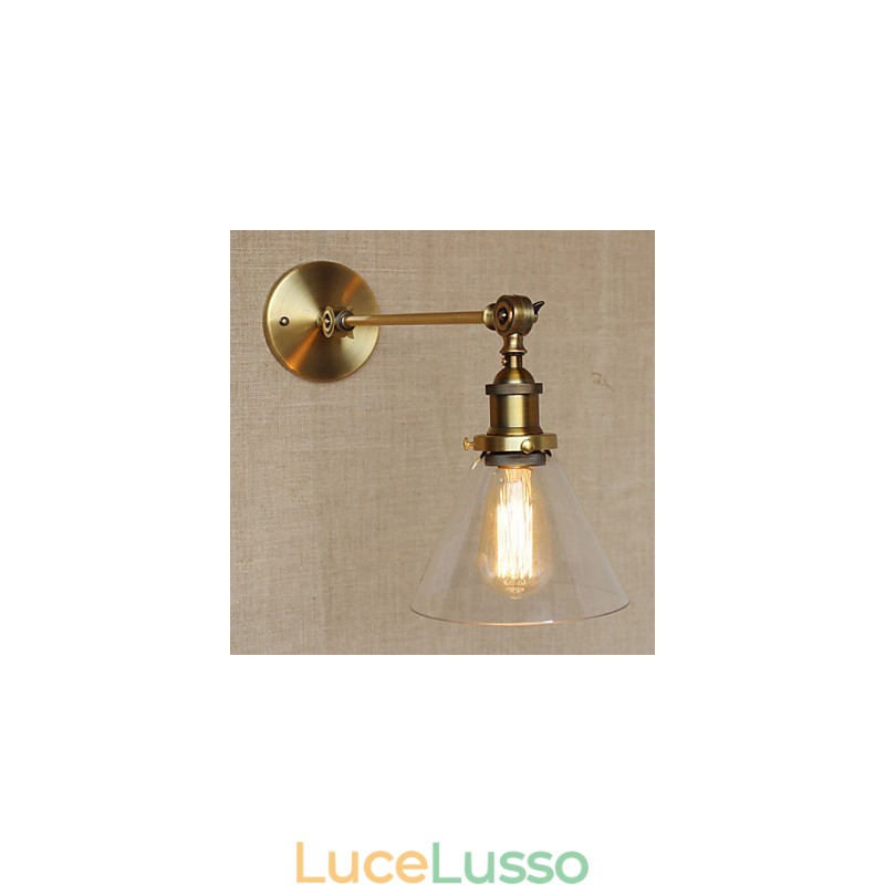 Lampada da parete per camera da letto in stile retrò creativo americano country, in ferro e vetro, in ottone e bronzo