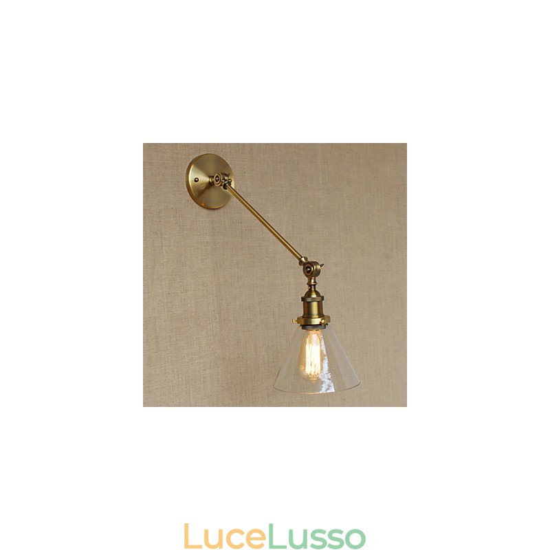 Lampada da parete per camera da letto in stile retrò creativo americano country, in ferro e vetro, in ottone e bronzo