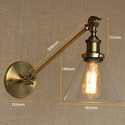 Lampada da parete per camera da letto in stile retrò creativo americano country, in ferro e vetro, in ottone e bronzo