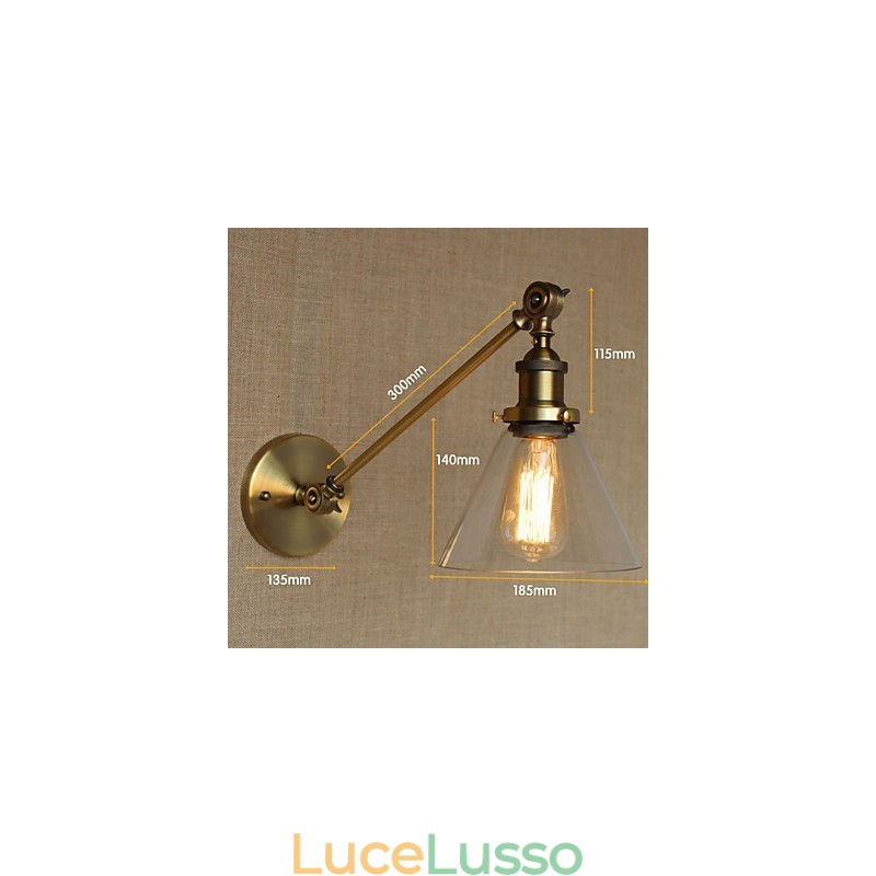 Lampada da parete per camera da letto in stile retrò creativo americano country, in ferro e vetro, in ottone e bronzo