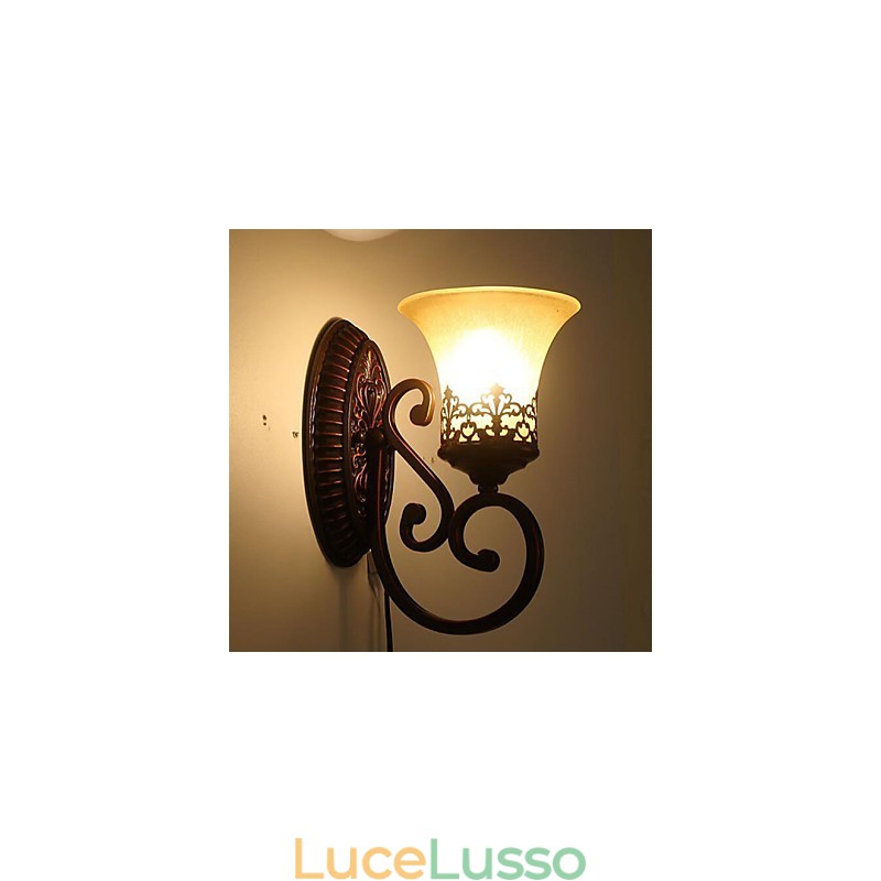Lampada da parete in vetro per camera da letto in ferro battuto, tipo Europa, che restaura i modi antichi